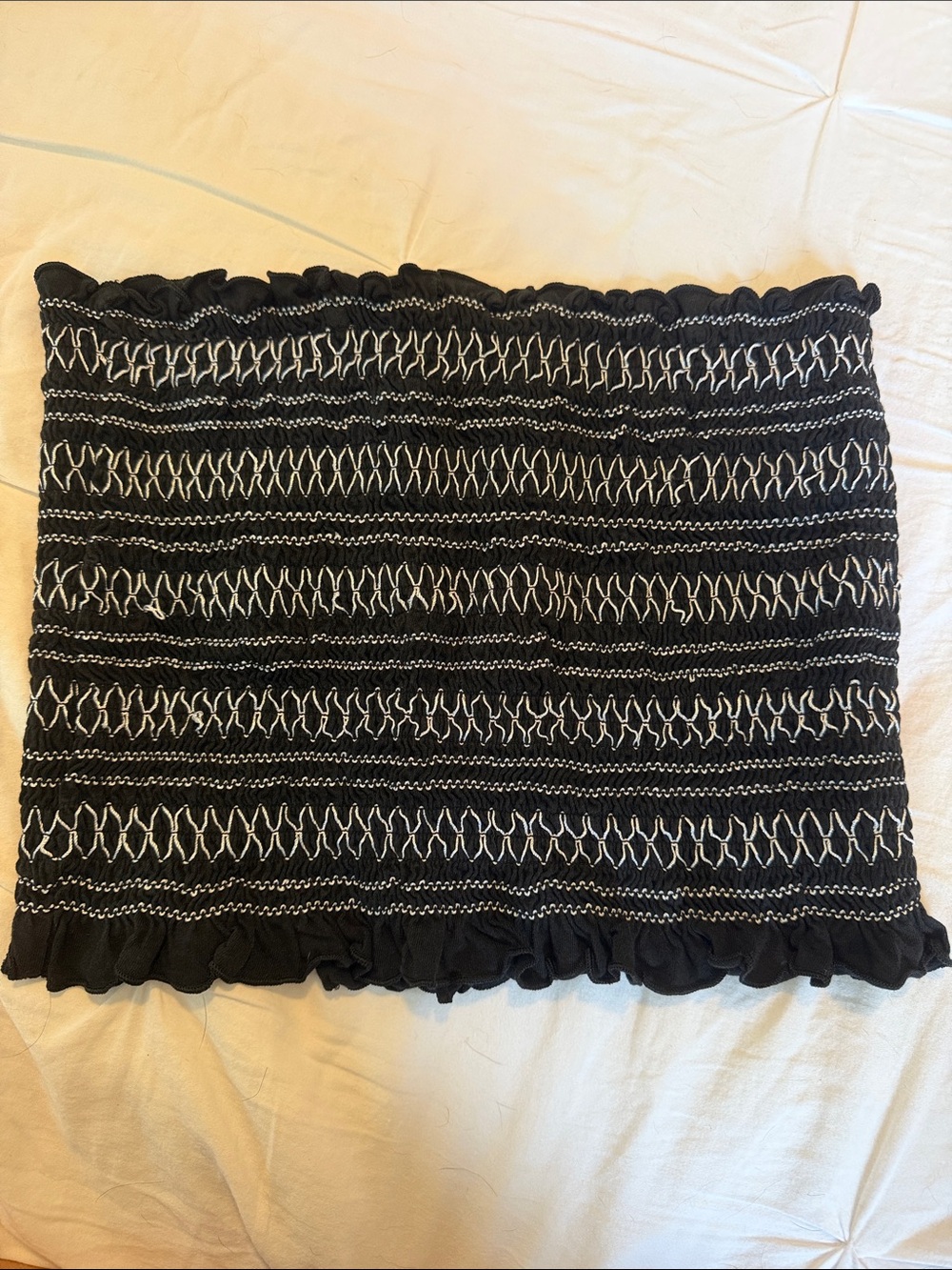 American Eagle Outfitters Black Smocked Tube Crop Top with White Stitching